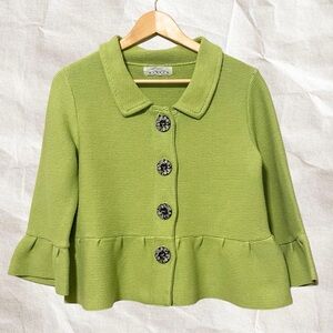 green knit collared cardigan